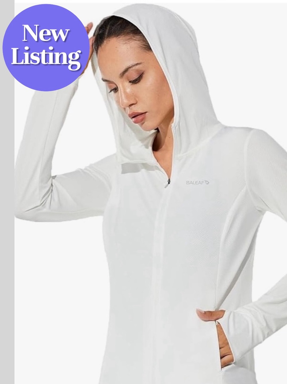 🆕 Baleaf Lightweight Full Zip Hoodie Jacket. UPF 50+. White. Size M. NWT.